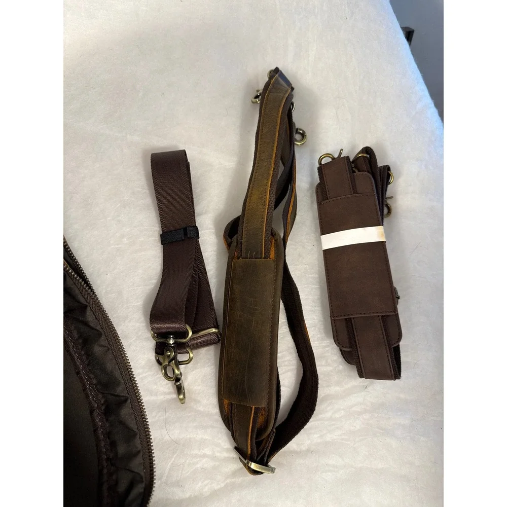Mens Distressed Leather Briefcase Laptop Messenger Bag Dark Brown Professional